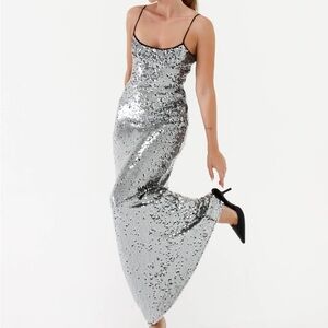 Rumored Silver Sequin Maxi Dress
